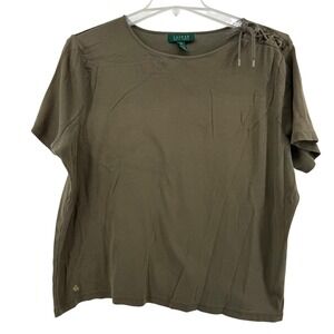 Lauren Ralph Lauren Women's Olive Green Lace Up Shoulder Top Plus Size 2X